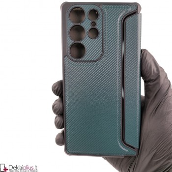 Razor Carbon atverčiamas dėklas - žalias (Samsung S23 Ultra) Razor Carbon atverčiamas dėklas - žalias (Samsung S23 Ultra)